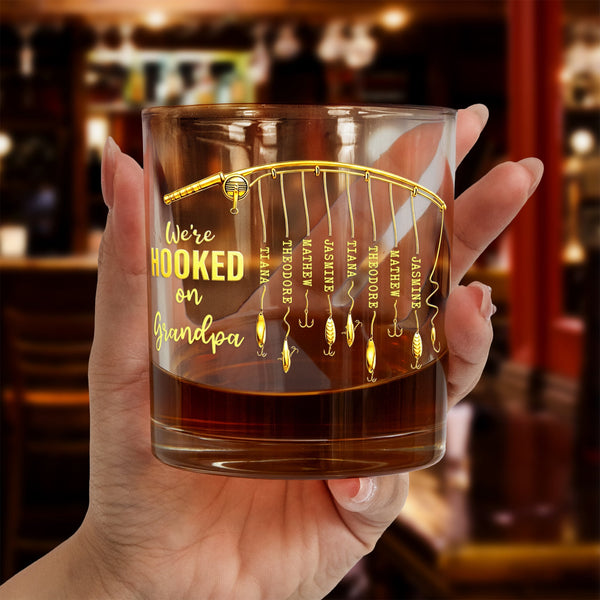 We're Hooked On Daddy Custom Kids' Names - Personalized Whiskey Glass