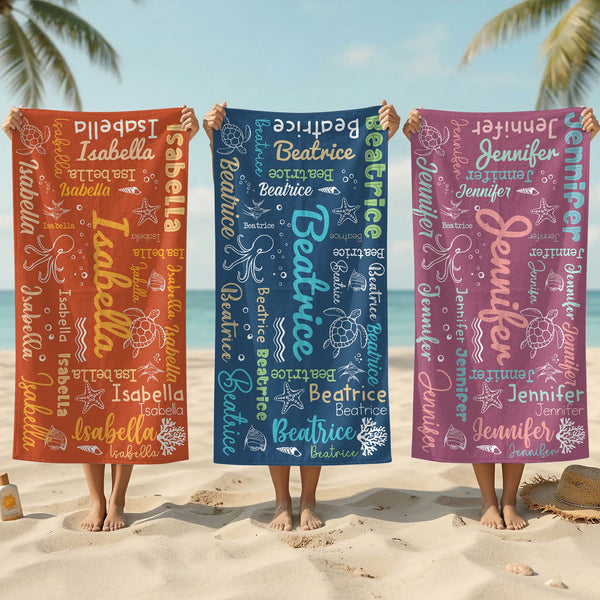 Word Art Names For Summer - Personalized Beach Towel