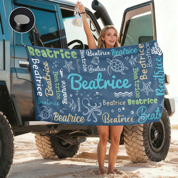 Word Art Names For Summer - Personalized Beach Towel