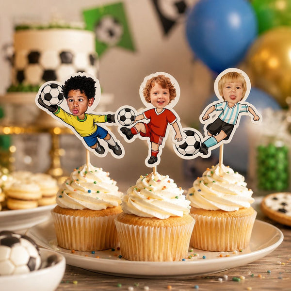 Custom Face Gift For Soccer Kids - Personalized Cupcake Toppers | Fun Soccer Party Decor