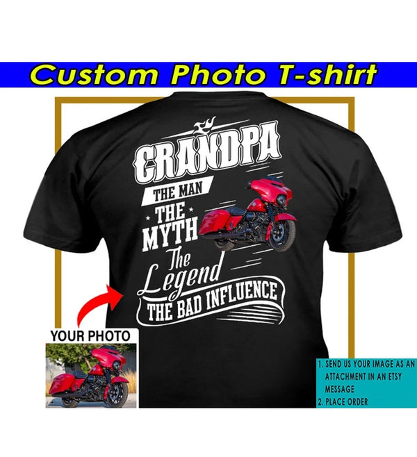 Funny Personalized Motorcycle T-Shirt – Cool Gift for Biker Grandpa, Custom Touring Bagger Bike Tee - PSMN2DTS000023
