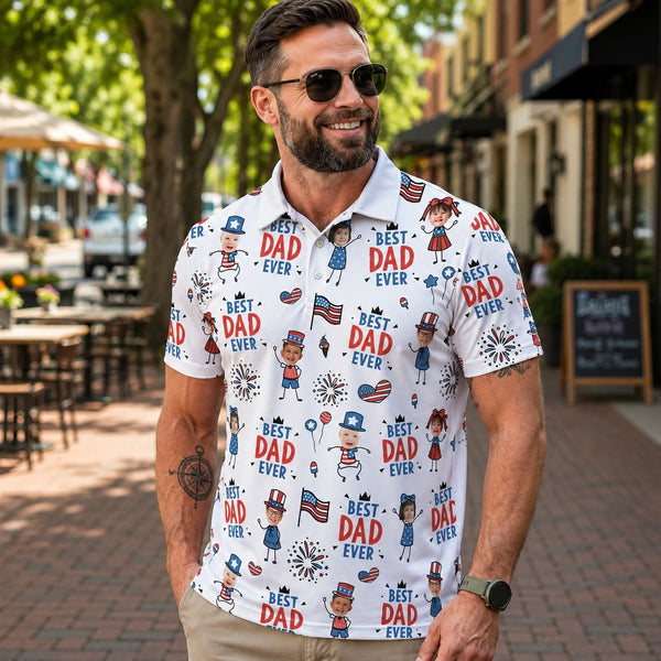 Best Dad Ever USA Flag - Personalized Polo Shirt | Custom American Flag Father’s Day Golf Polo