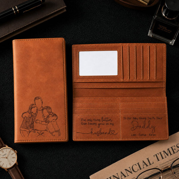 Dad Gifts Custom Photo Line Art Father's Day - Personalized Wallet | Custom Dad Keepsake
