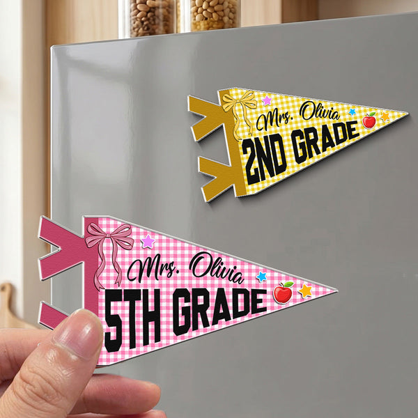 Personalized Colorful Teacher Grade & Name Pennant – Custom Acrylic Magnet Gift