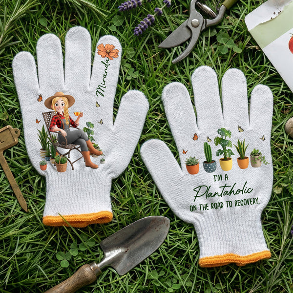 Personalized Birth Flower & Cute Character Gardening Gloves – Custom Gift For Mom & Grandma