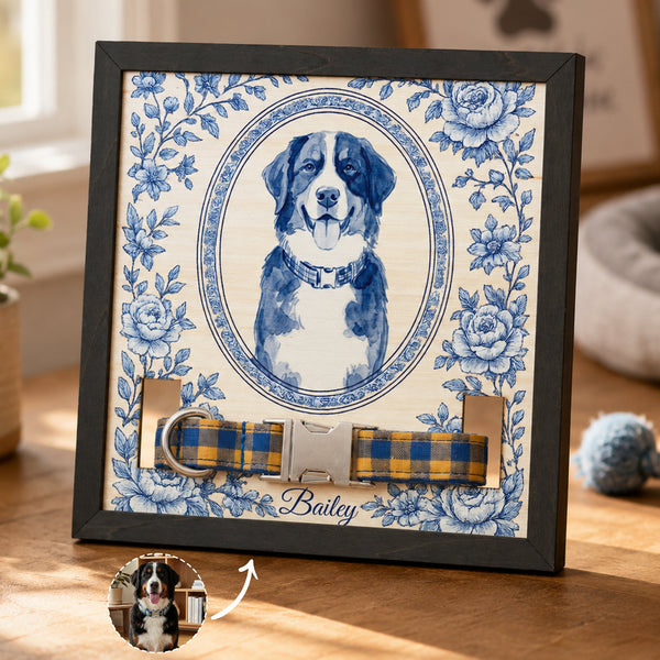 Custom Photo Pet Portrait Tile Frame Pet Memorial Collar Holder Sign