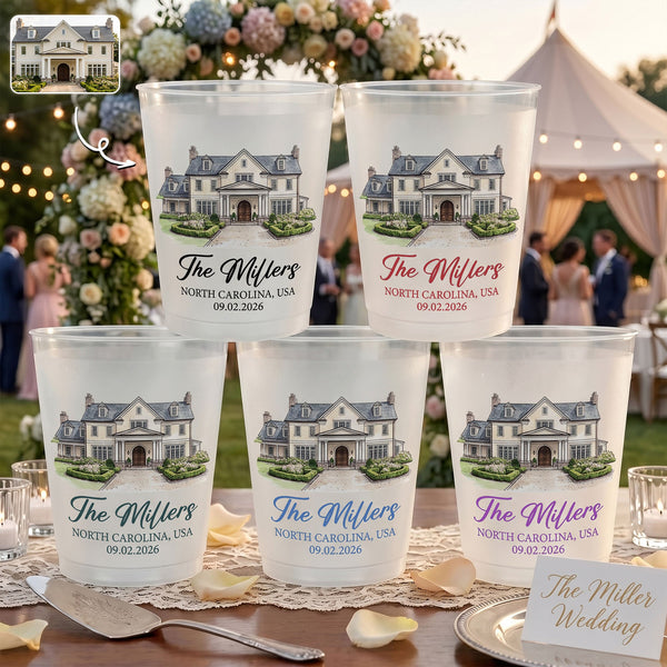 Custom Wedding Venue Watercolor Drawing – Personalized Frosted Cups