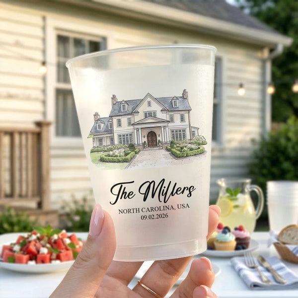 Custom Wedding Venue Watercolor Drawing – Personalized Frosted Cups