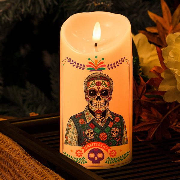Custom Day Of The Dead Pet Photo Personalized LED Candle