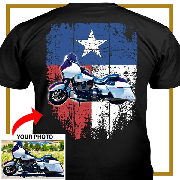 Personalized Motorcycle T-Shirt – Custom Bike Shirt with Texas Flag – Cool Gift for Bikers & Motorcycle Lovers - PSMN2DTS000009