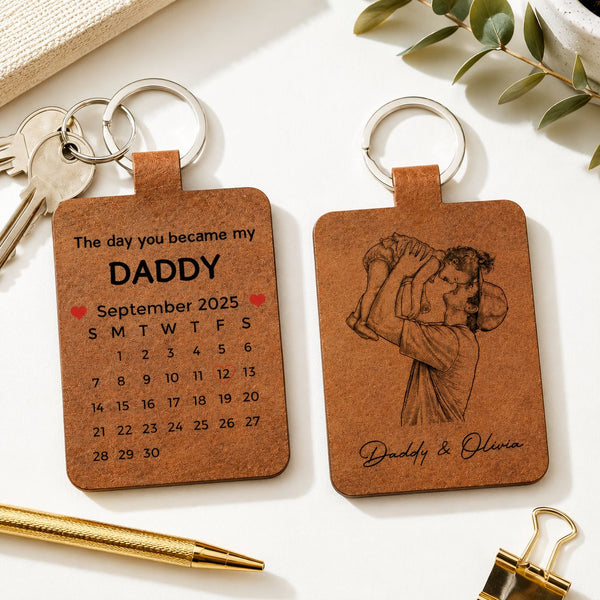 The Day You Became My Dad Sketch Line Art Father's Day Gift For Him - Personalized Keychain | Gift For Dad