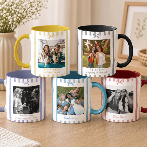 Personalized Friendship Photo Mug - Custom Bestie Gift for Her, Striped Accent Mug