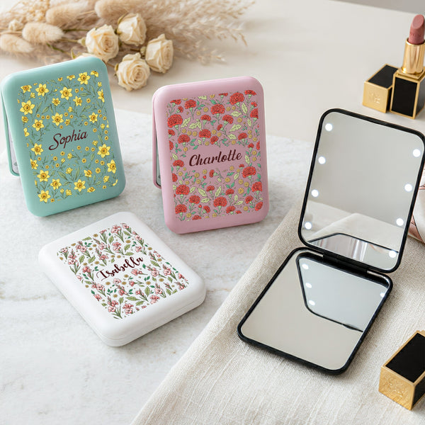 Vintage Birth Month Flower – Personalized LED Compact Mirror