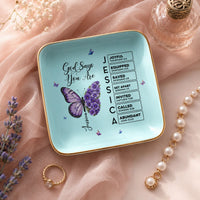 Butterfly Birth Flower Gift For Self, Friend, Daughter - Personalized Jewelry Dish | Cute Floral Gift