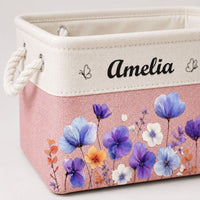 Custom Birth Flower & Name - Storage Basket | Floral Home Decor Gift