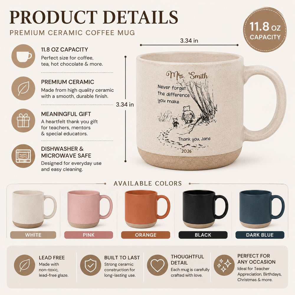 Never Forget The Difference You Make - Thank You Gifts For Teacher, Coworkers Retirement - Personalized Mug | Appreciation Gift For Mentors & Colleagues