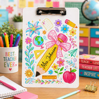 Boho Floral Pencil - Personalized Clipboard | Cute Teacher Desk Accessory Gift
