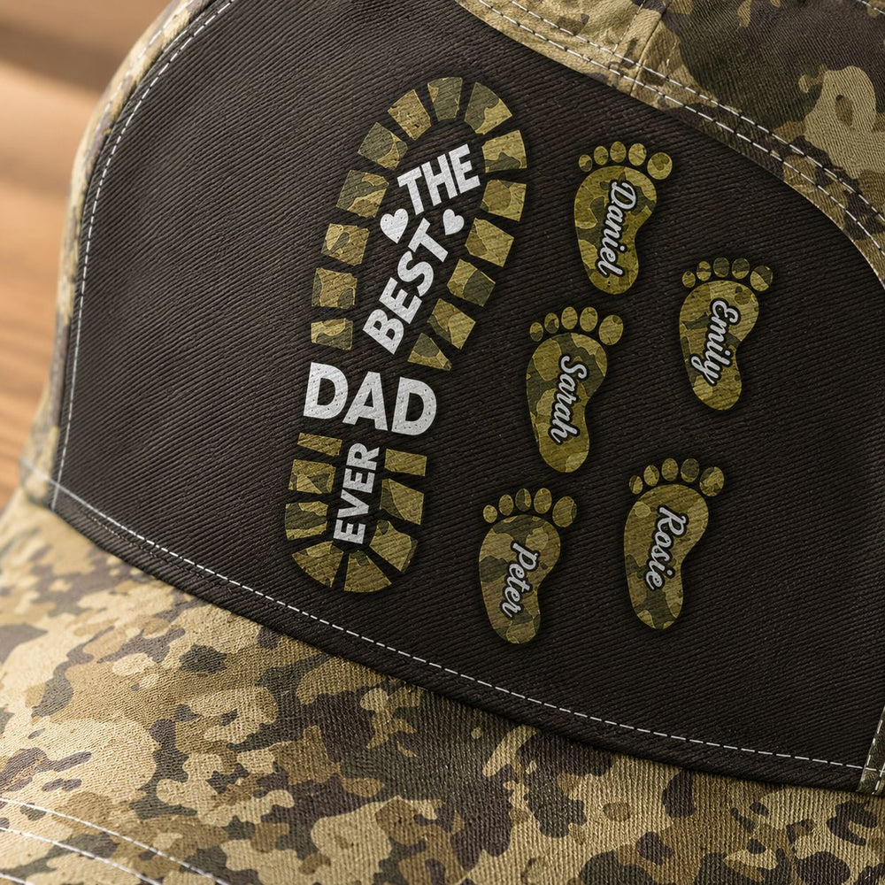 Dad Foot Print Gift For Dad Grandpa - Personalized Cap | Cute Family Gift