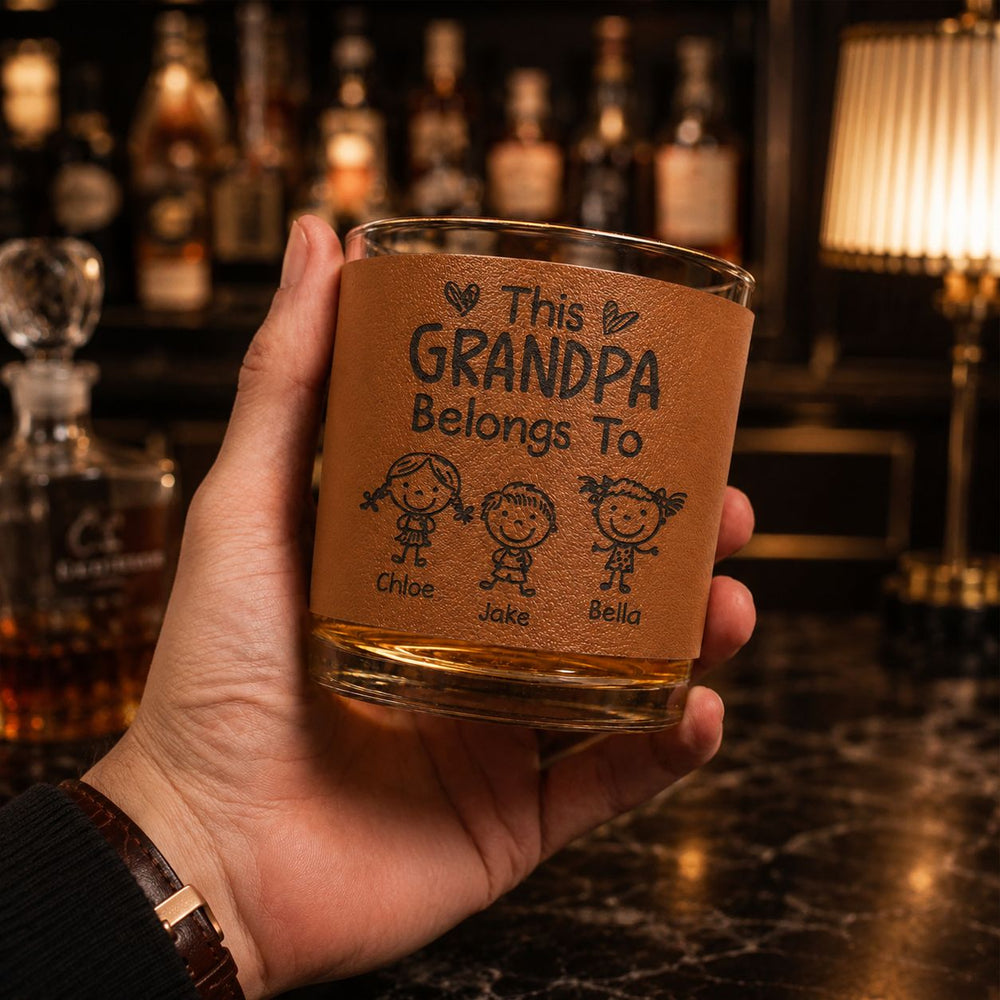 This Grandpa Belongs To Doodle Style - Personalized Whiskey Glass