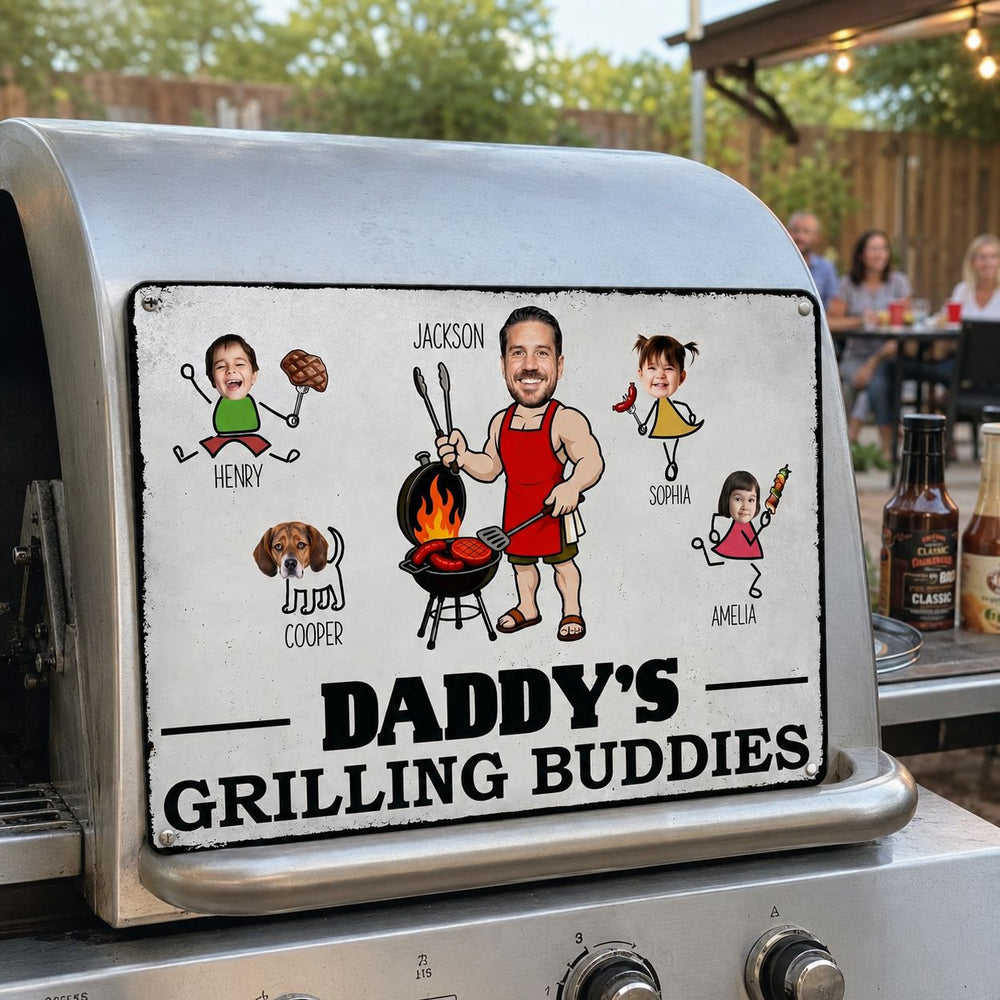 Dad' Grilling Buddies Funny Father's Day Gift - Personalized Metal Sign | BBQ Dad Gift