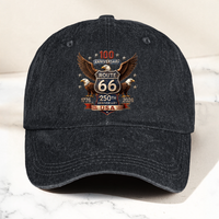 100 Years Route 66 250 Years USA - Personalized Distressed Denim Cap