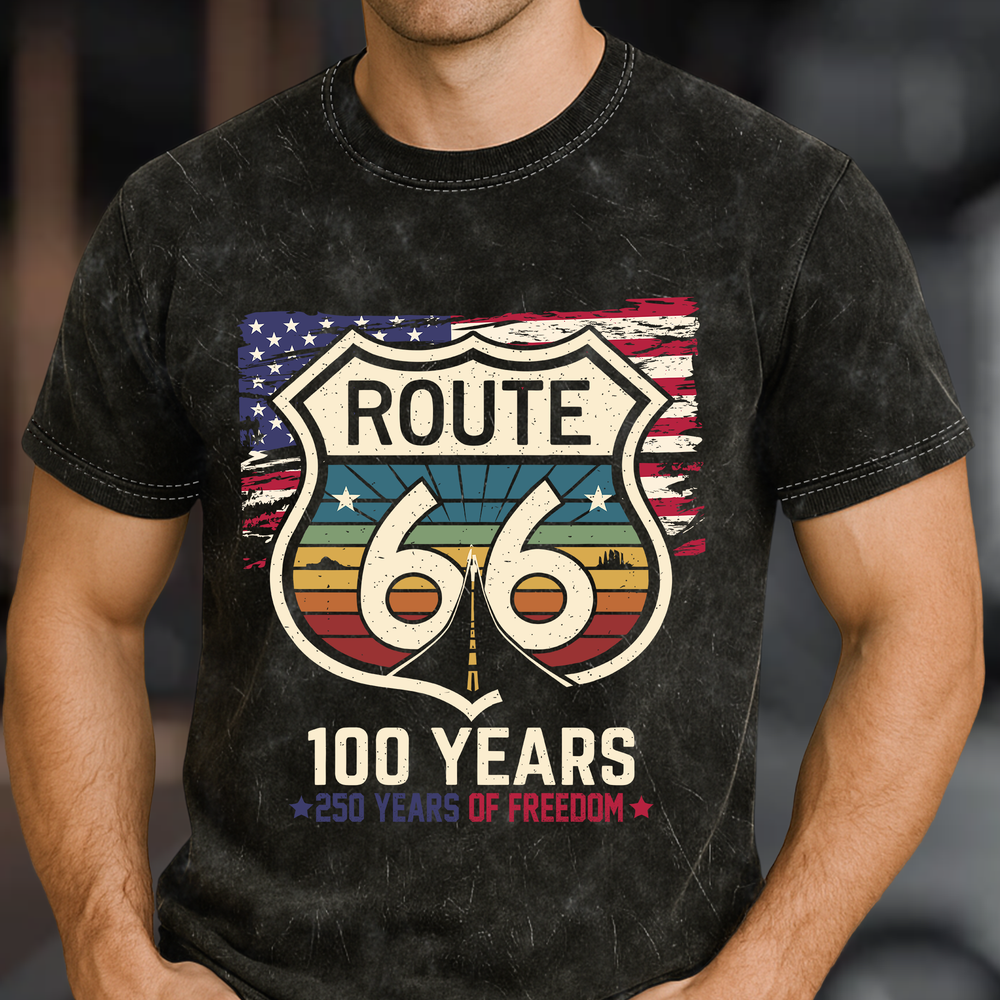 100 Years Route 66 250 Years USA - Acid Wash T‑Shirt