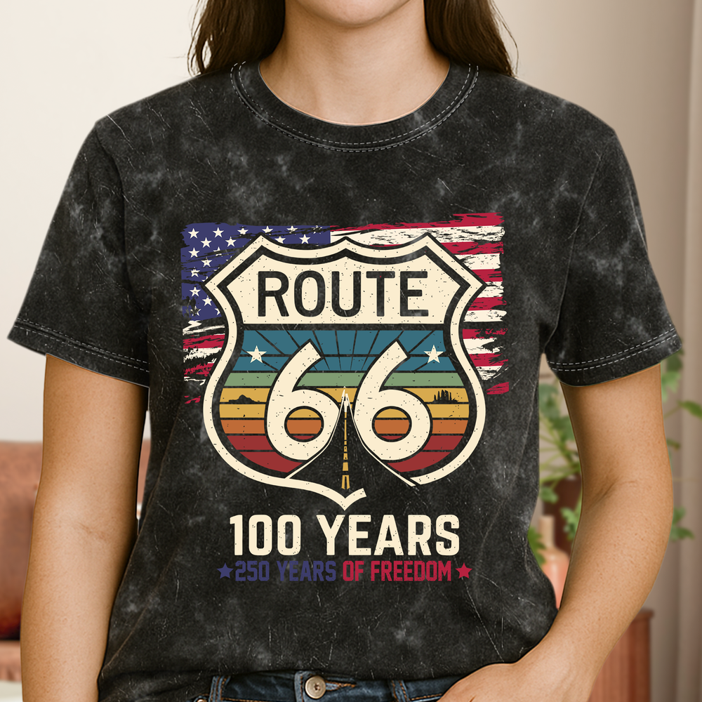 100 Years Route 66 250 Years USA - Acid Wash T‑Shirt