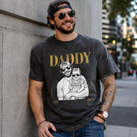 Daddy Est Custom Photo Sketch Line Art Father's Day Gift For Dad, Husband - Personalized Shirt | Custom Dad Shirt