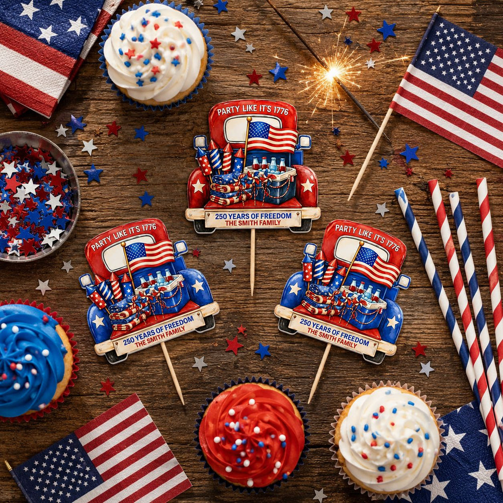 Party Like It's 1776 - Personalized Cupcake Toppers | Fun Patriotic Party Decor For USA Celebrations