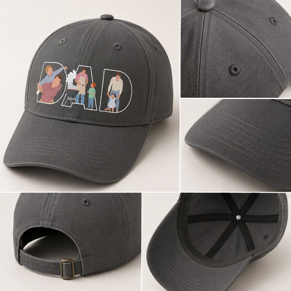 Father's Day Gift Custom Dad Portrait For Father, New Dad - Faceless Art - Personalized Cap | Unique Photo Sketch Hat For Dad