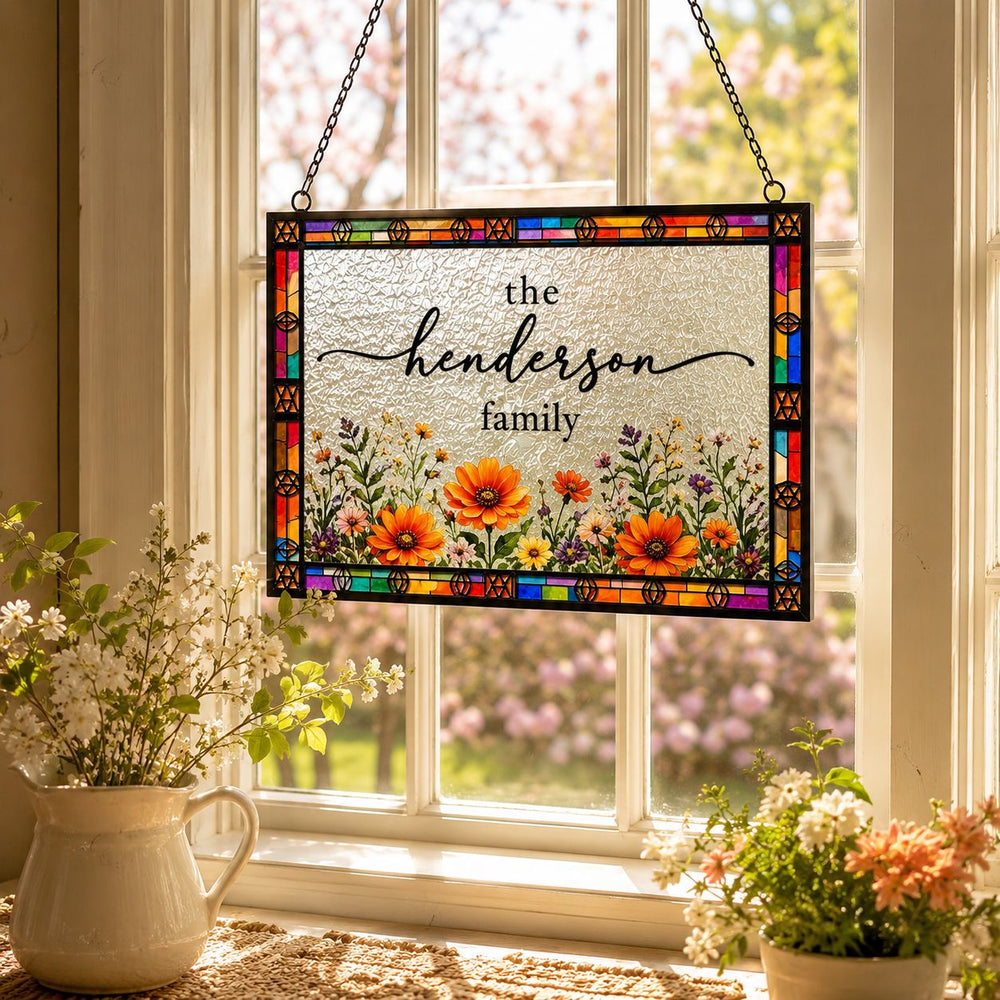 Custom Name Birth Flower Faux Pressed Flower - Personalized Window Hanging Suncatcher | Beautiful Floral Decor Gift For Her