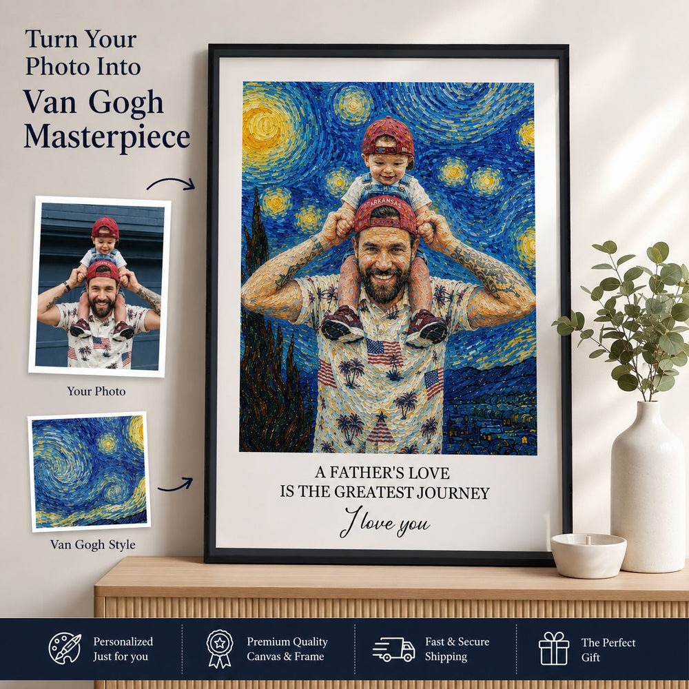 Custom Photo Van Gogh Art Father's Day Gift For Dad, Husband - Personalized Poster | Unique Personalized Wall Decor