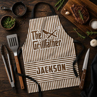 The Grillfather Custom Name Striped Pattern Father's Day Gift For Dad, Husband - Personalized Apron | Gift For Grill Masters