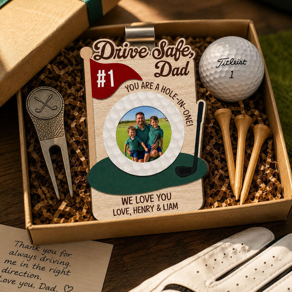 Drive Safe, Daddy Papa, You Are A Hole-In-One! - Father's Day Gift For Golf Dad - Personalized Car Visor Clip | Meaningful Golf Lover Gift