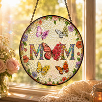 Butterfly Birth Flower Gift For Mom - Personalized Window Hanging Suncatcher | Floral Mom Gift