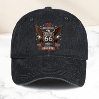 100 Years Route 66 250 Years USA - Personalized Distressed Denim Cap