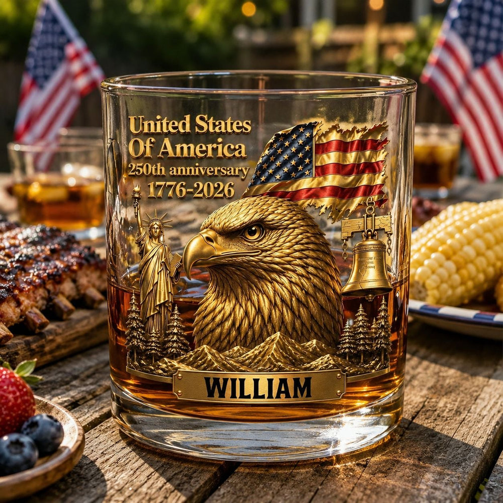 250th Anniversary - Personalized Whiskey Glass | Patriotic Bar Gift