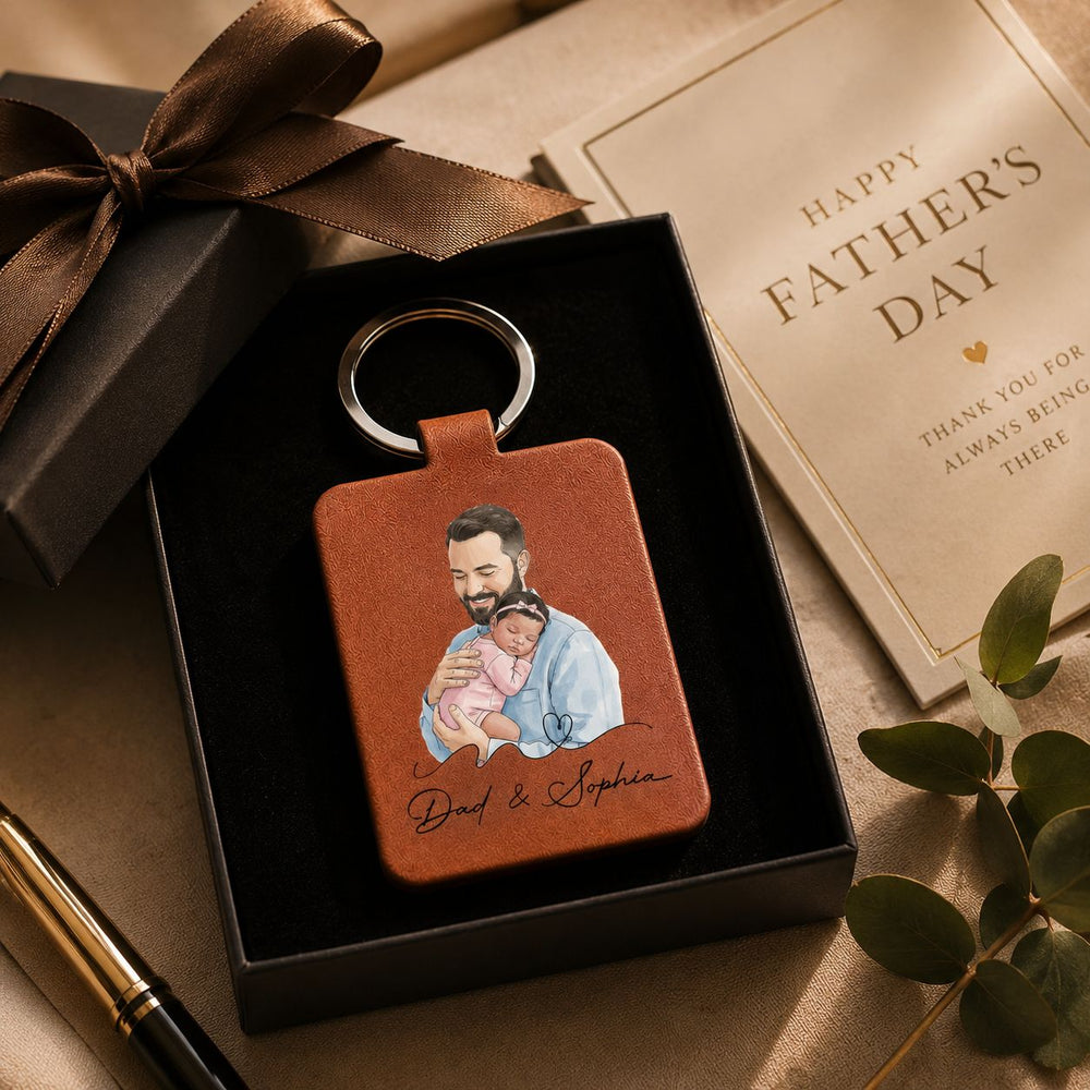 The Moment You Became My Dad Custom Photo Watercolor Father's Day Gift - Personalized Keychain | For Dad