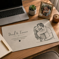 I Love You Now And Always Couple Photo Sketch Line Art - Personalized Desk Mat | Romantic Couple Gift