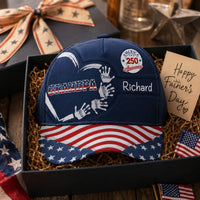 America 250 Anniversary Grandpa Dad Kids Handprints - Personalized Cap | Custom Family Gift