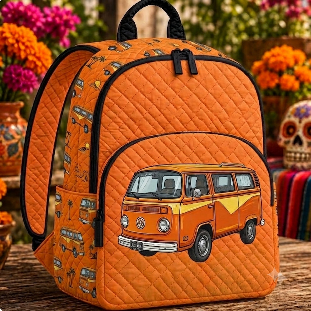 Retro Orange Travel Quilted Backpack HT02
