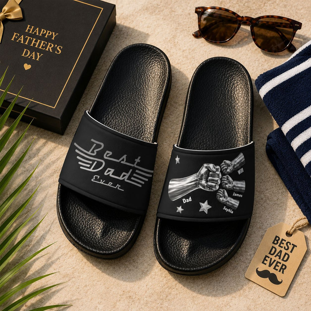 Best Dad Ever, Best Papa Ever - With Fist Bumps & Kids' Names - Personalized Sandals | Gift For Dad & Papa