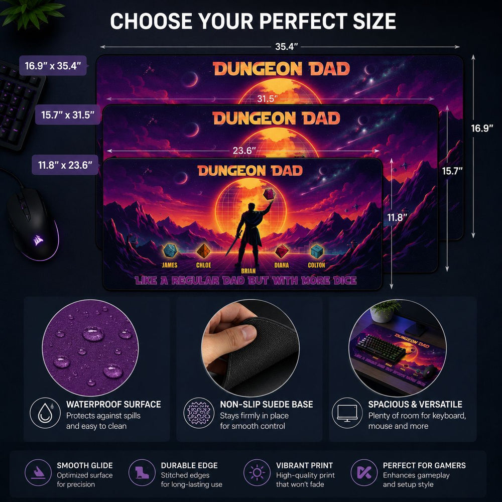Father's Day Gift Dungeon Dad Like A Regular Dad With More Dice - Desk Mat | RPG Gamer Dad Gift