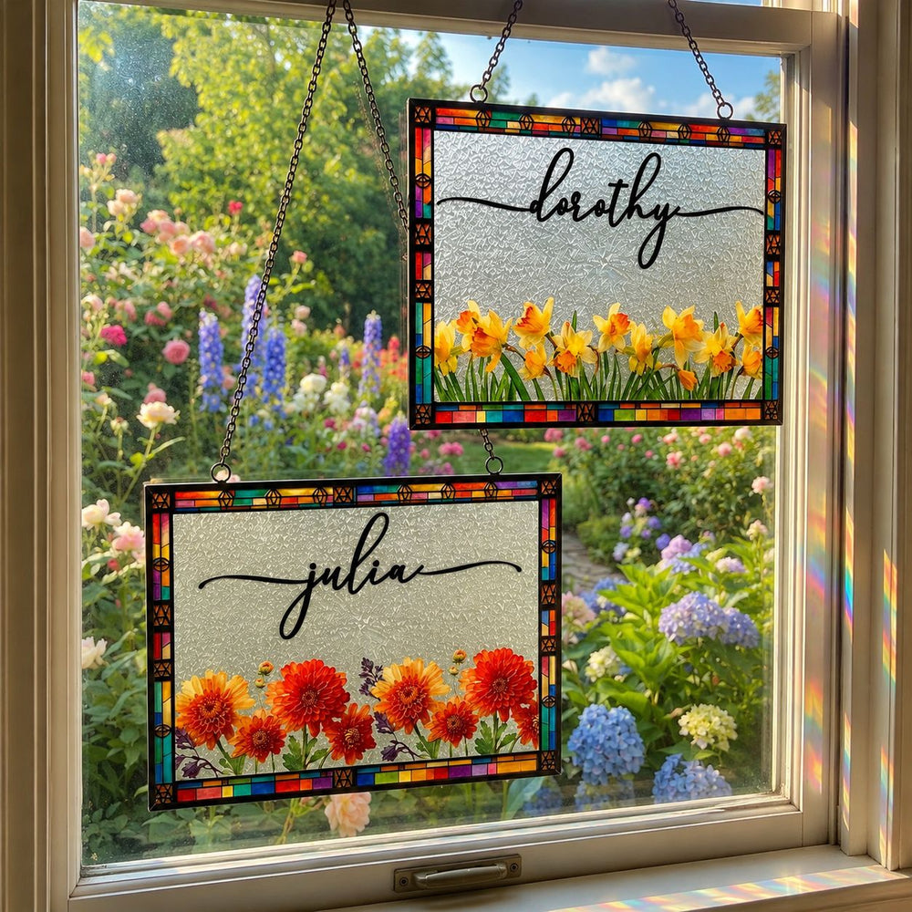Custom Name Birth Flower Faux Pressed Flower - Personalized Window Hanging Suncatcher | Beautiful Floral Decor Gift For Her