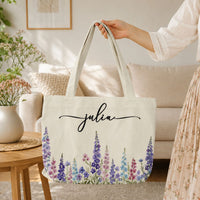 Custom Birth Flower & Name For Her, Wife, Daughter, Sister, Mom, Grandma - Personalized Tote Bag | Thoughtful Floral Gift For Women