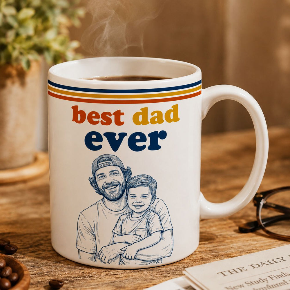 World's Best Dad Sketch Line Art Retro Mug Father's Day - Personalized Mug | Vintage Dad Gift