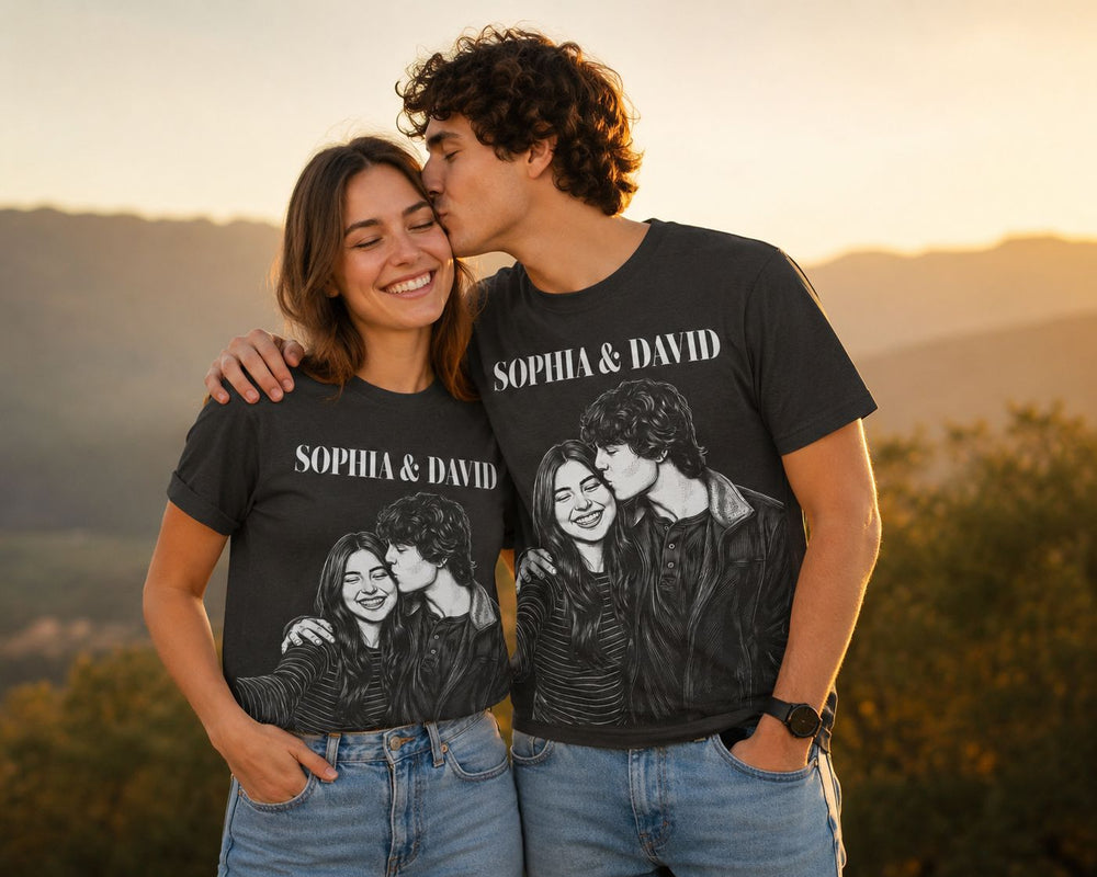 Custom Photo Couple Sketch Line Art - Personalized Shirt