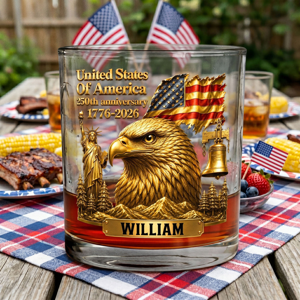 250th Anniversary - Personalized Whiskey Glass | Patriotic Bar Gift