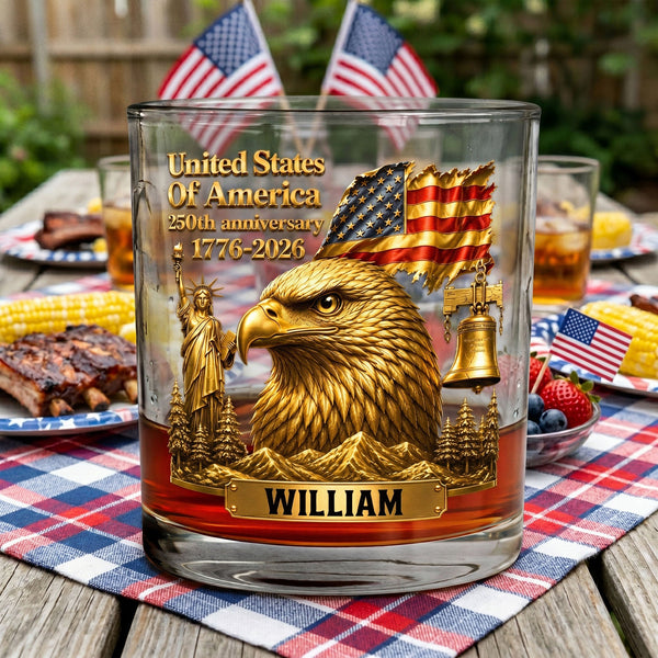 250th Anniversary - Personalized Whiskey Glass | Patriotic Bar Gift