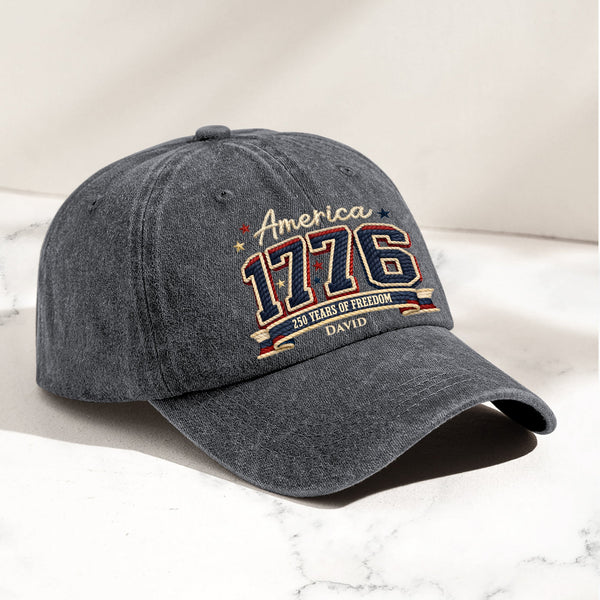 250 Years Of Freedom Faux Pattern - Personalized Distressed Denim Cap